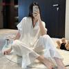 Acetate forging short-sleeved trousers pajamas set, women's summer can wear satin ice silk loungewear, high-end lace pajamas