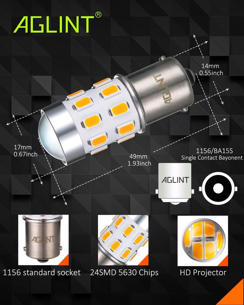 AGLINT S25 Single Bulb LED P21W BA15S 1156 G18 Ultra Bright 24 Gang Car