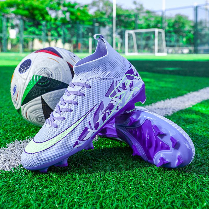 High-top football shoes fly-woven seamless AG nails artificial grass boys and girls adolescent students training shoes