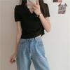 Grey V-neck Short Sleeved T-shirt for Women's Summer Thin Design Sweet and Spicy Girl Slim Fit Short Knitted Top