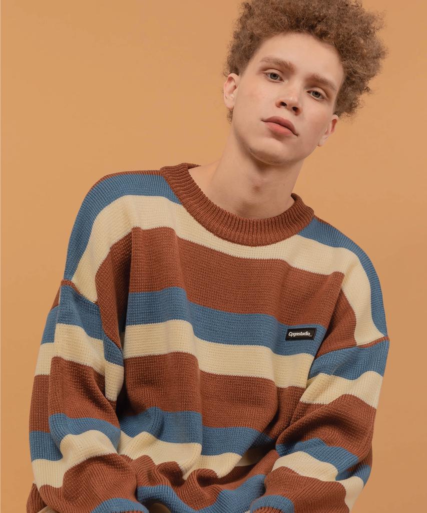 CPGN STUDIO Wappen Logo Mixed Color Sweater Blue Camel