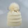 Gorro de punto trenzado de Color sólido con bola de zorro de piel sintética Otoño Invierno para mujer