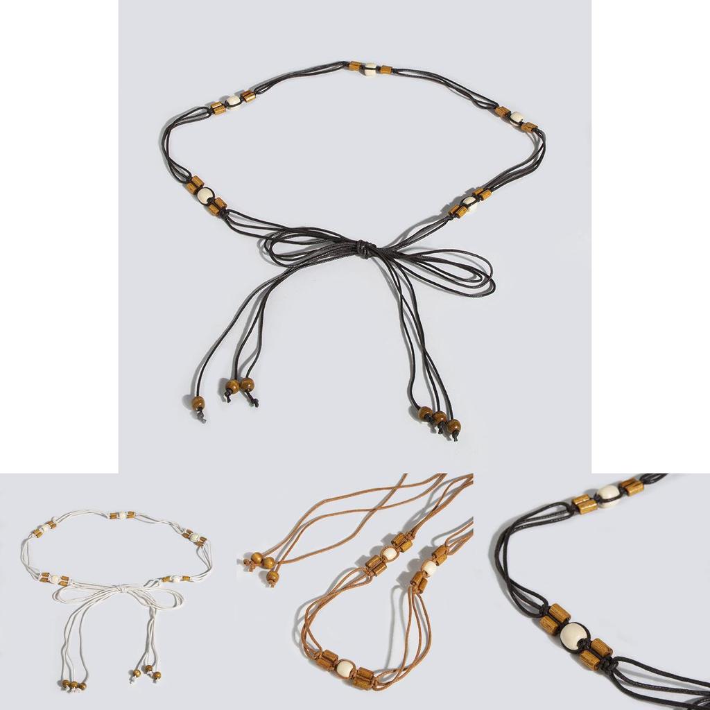 Bohemian Waist Rope Belt With Wooden Beads For Casual Summer Festival Wear