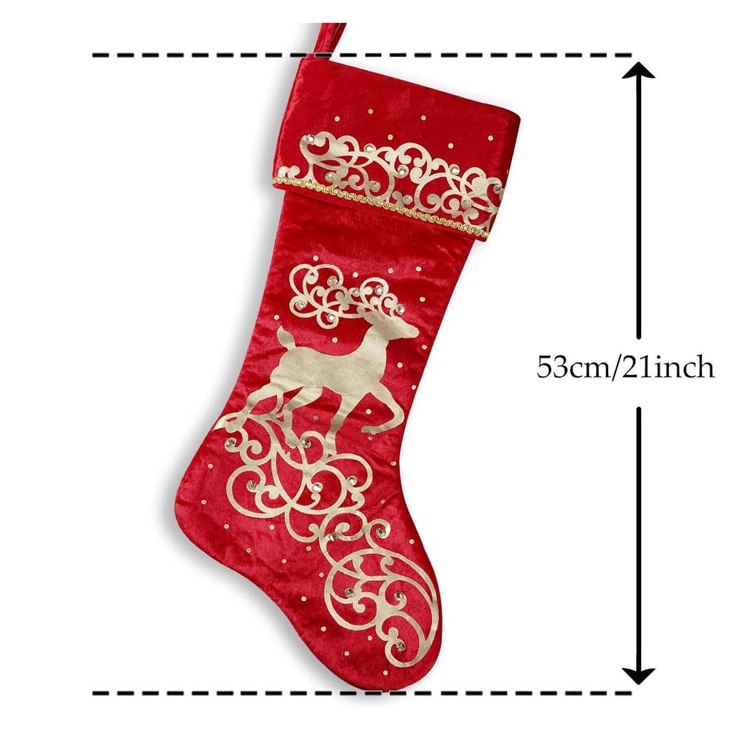 New Hot Stamping Velvet Reindeer Christmas Stocking Pendant Ornament, Large Size