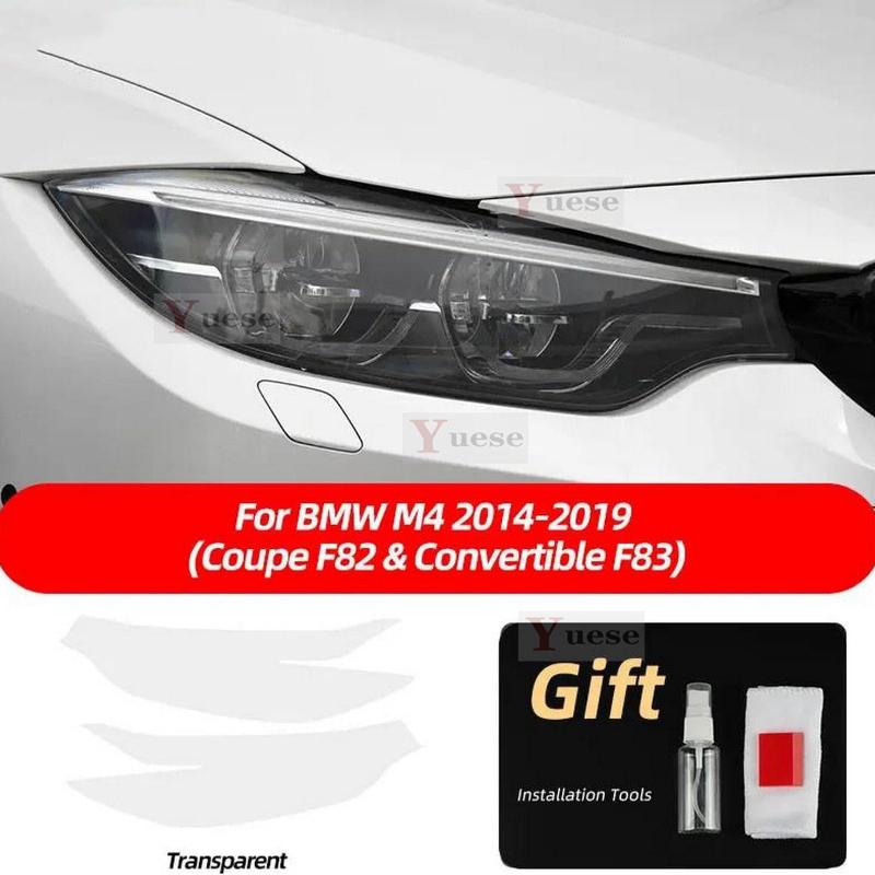 Für BMW M4 F82 F83 4er Serie F32 F33 F36 2013- 2 Stück Auto Scheinwerfer Schutzfolie Transparent Geräuchert Schwarz TPU Aufkleber