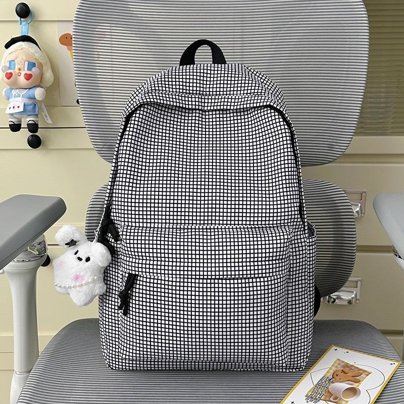 Schoolbag Japanese Simple Versatile Plaid Backpack Female Niche Design College Style Student Schoolbag Large Capacity Casual Backpack