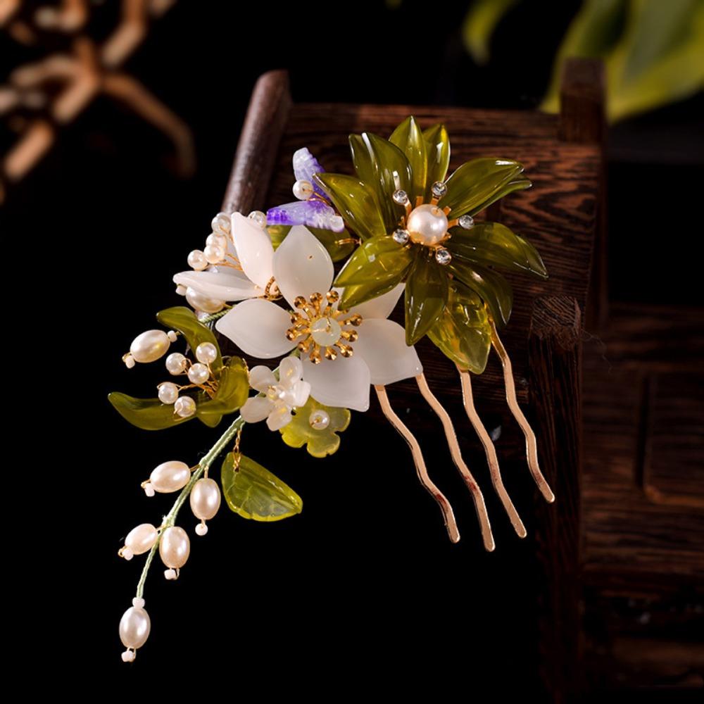 Floral Tang Dynasty Hairpin Tassel Flower Hair Comb Antique Ancient Hair Stick  Children