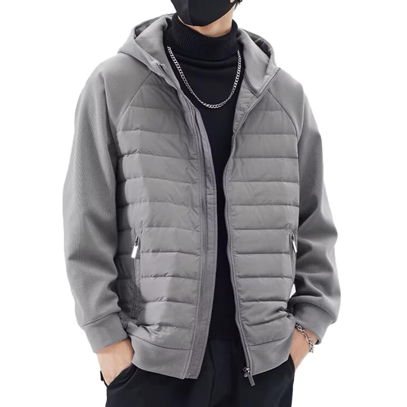 QINPHEN Men's Lightweight Down Jacket, Popular Winter Coat for Commuting, School, and More, Warm, Cold-Resistant, and Windproof, Gray, Size L