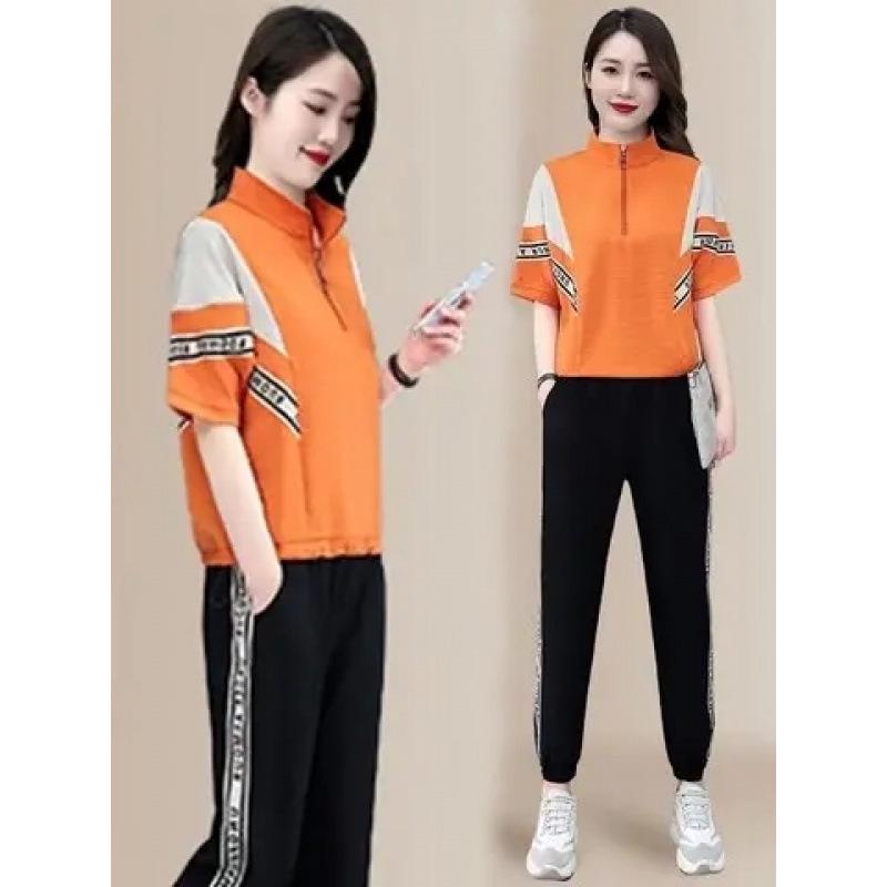 2025 Women's Stylish Two-Piece Summer Set: Short-Sleeved, Loose Stand-Up Collar, Slimming Casual Outfit