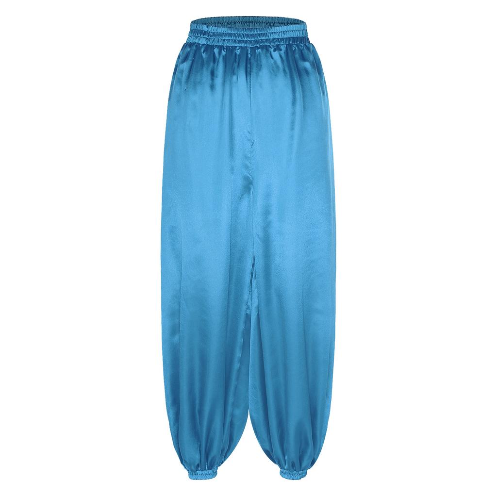 Women Belly Dance Pants Loose Fit Elastic Waistband Satin Bloomers Stage Performance Trousers