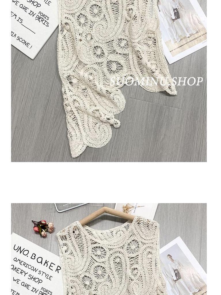 Retro Chic Crochet Crop Top: Sleeveless, Hollow Design 404