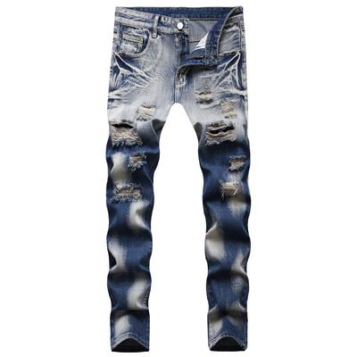 2024 European And American Style Four Season Wearable New Mid Rise Jeans For Men'S Straight Leg Ripped Denim Pants