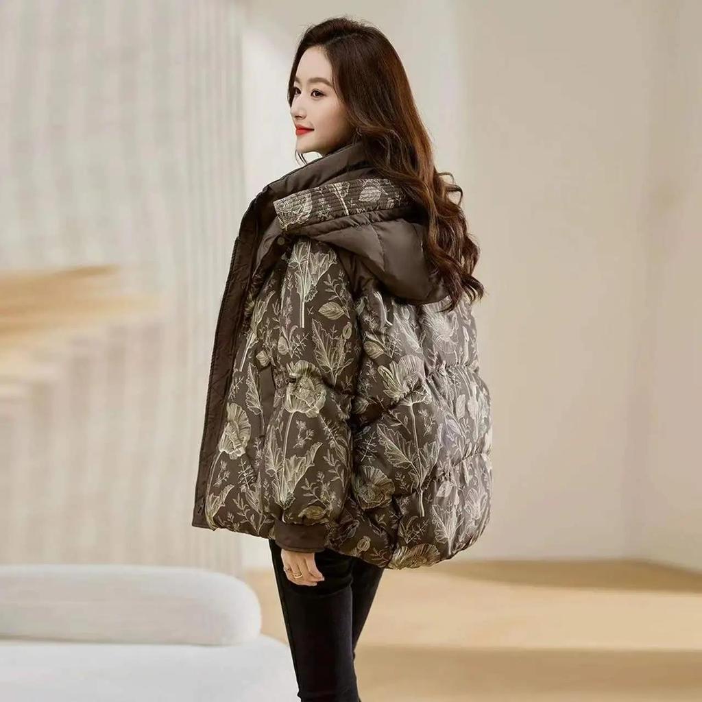 Winter Womens Jacket Clothing 2026 New Down Cotton Coat Hooded Loose Parkas Long Print Padded Coats Female Thicken Outerwear