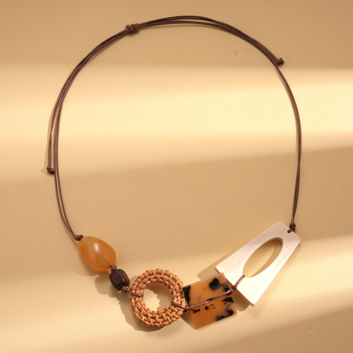 Древесная стружка смола ротанг квадратный круглый кулон цепочка для свитера национальный стиль темпераментное ожерелье