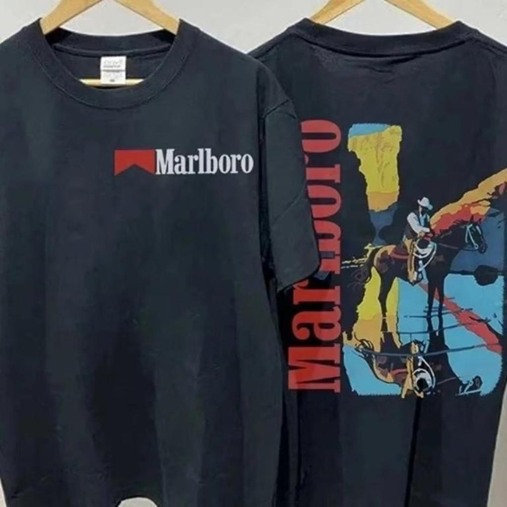 Vintage Marlboro Cowboy Taschen T-Shirt Weiß 90er Zigaretten Western Vintage Herren Damen Oversized Y2k Kurze Ärmel Hohe Qualität Damen Herren Kleidung