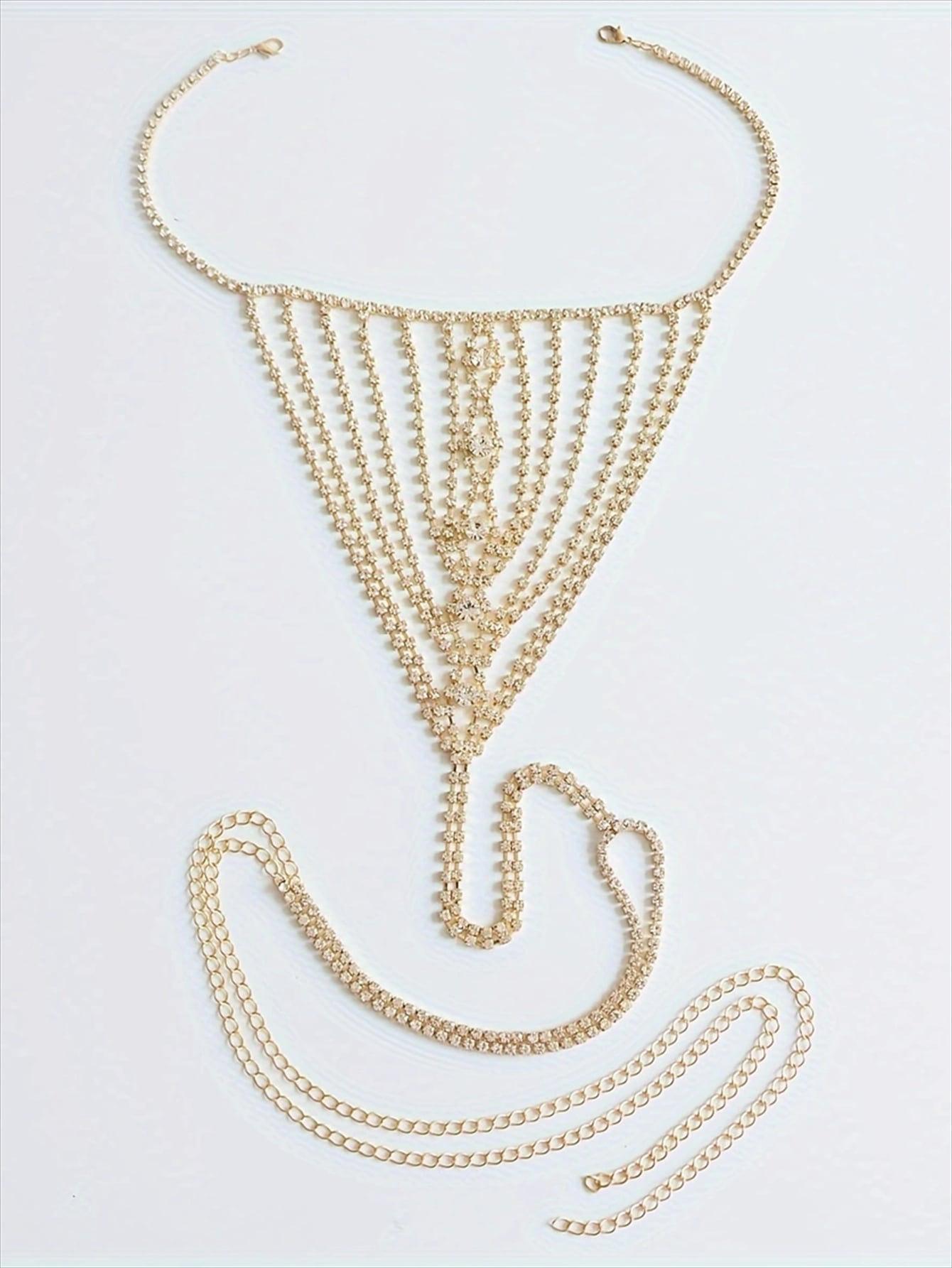 Sexy Luxury Body Chain Rhinestone Panties, Flash Diamonds Nightclub Waist Chain Rhinestone Bikini Accessories Body Chain золотой