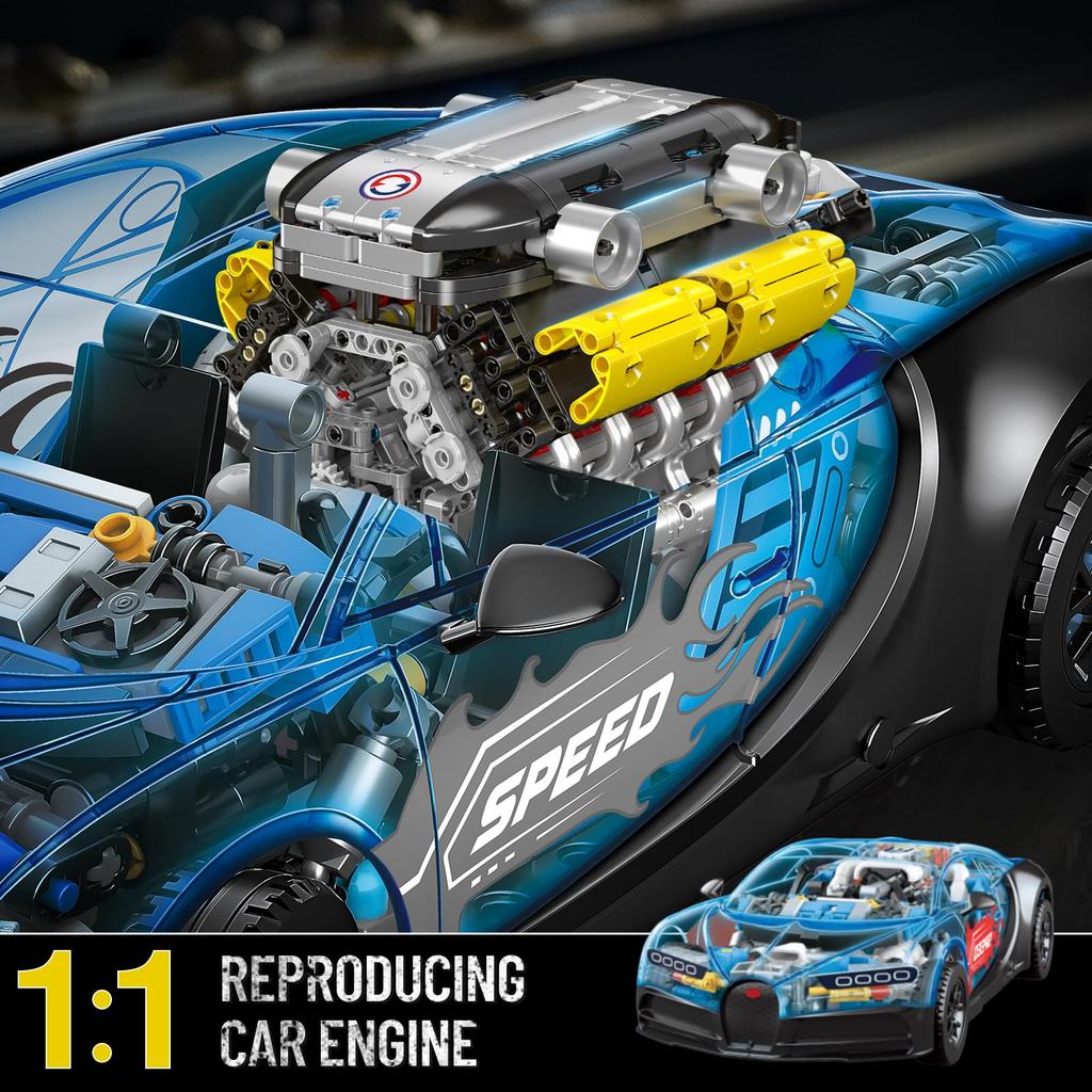 Mould King 10202 MOC Technology V12 Cylinders, V-Arranged. Engine and Transmission Model. Technology Sports Car Electric Motor Driven Clamp Block Kit