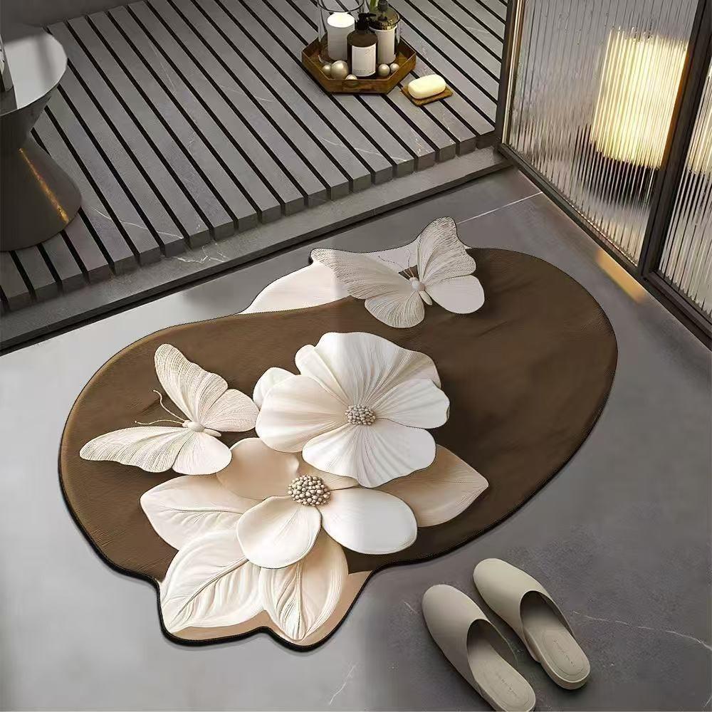 New 3D Realistic Pattern Non-Slip Absorbent Mats Quick-Drying Butterfly Bathroom Mat Comfortable Multi-purpose Rugs Bathroom