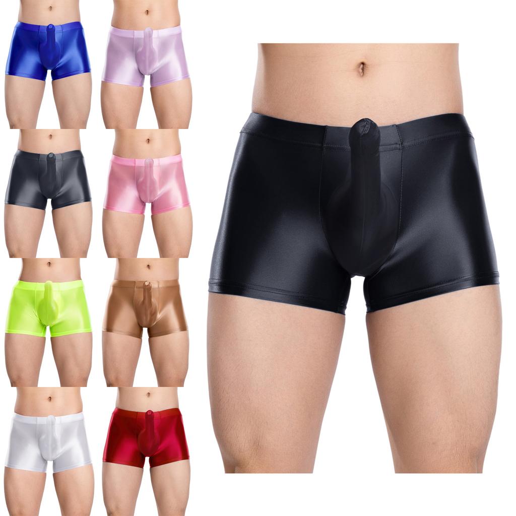 Breathable Low Rise Boxer Briefs with Sheath Pouch and Elastic Waistband for Men Glossy Swim Trunks Loungewear Sleep