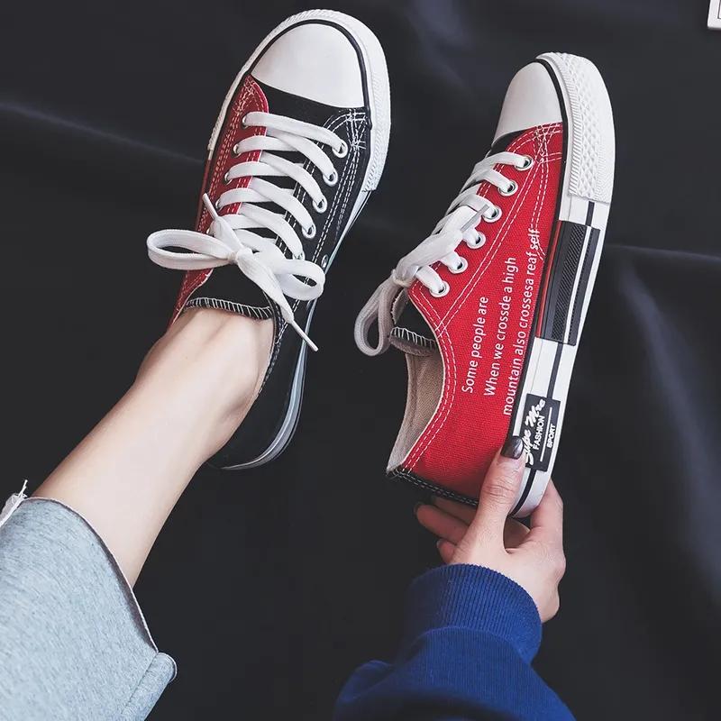 Damskie Urocze Dwukolorowe Buty Damskie Czarne Płócienne Wysokie Trampki Sportowe Dziewczęce Codzienne Płaskie Espadryle dla Mężczyzn
