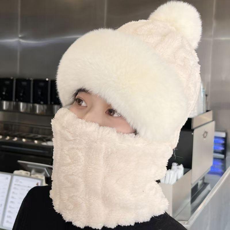 

Women s winter windproof ski mask with integrated ear protection, plush lining, and outdoor sports one-piece scarf and hat, perf One Size слонова кістка