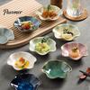 Photogenic Serving Dish Ceramic Small Dipping Plate, with Lotus Leaf Texture, Tea Room Easy Cleaning Soy Bowl, for Restaurants Parties Holidays