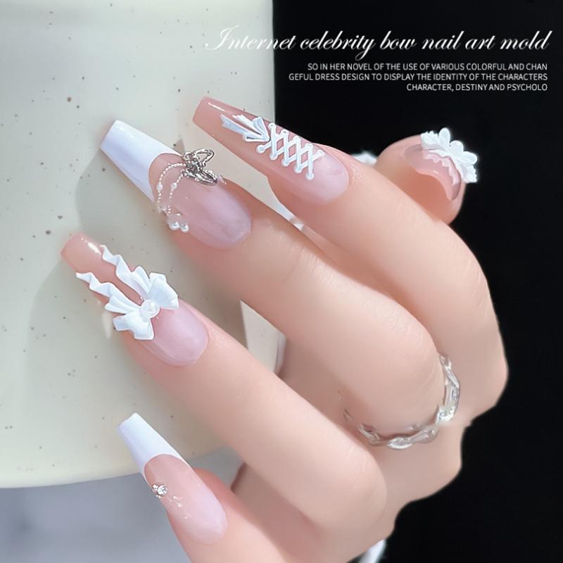 Cartoon Bow Pattern Silicone Nail Bead Chains Carving Mold Nail Decorations Diy Stereoscopic Stamping Plate Manicure Tools