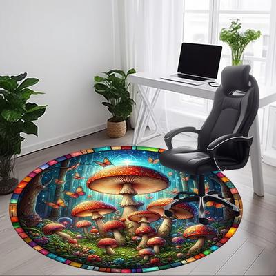1 Stück Pilz Fantasy Print Stuhlteppich für Büro Rutschfest, Waschmaschinenfester Teppich für Büro, Zimmer - Polyester, Maschinell hergestellt yy251029250