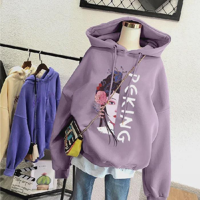 Women's Autumn/Winter Loose Hooded Sweater - Plus Velvet, Thickened, 250g, Official Colors