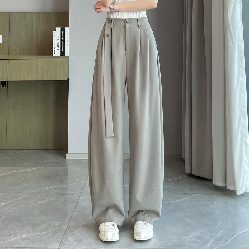 Women s Spring 2026 High-Waisted Slimming Lace-Up Wide-Leg Pants Small