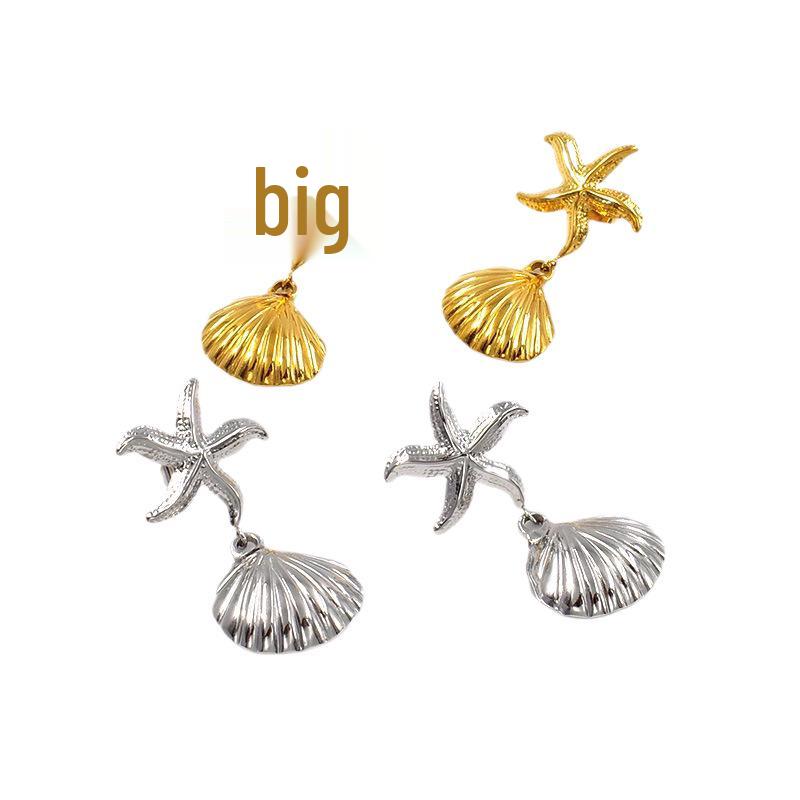 European & American Ocean Style Starfish Shell Earrings: Retro Plated Gold & Silver Holiday Accessories