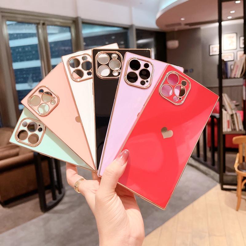 Soft Square Love Heat Phone Case For iPhone 12 11 13 14 Pro Max Mini X XR XS Max 7 8 Plus SE  Electroplated Bumper Cover