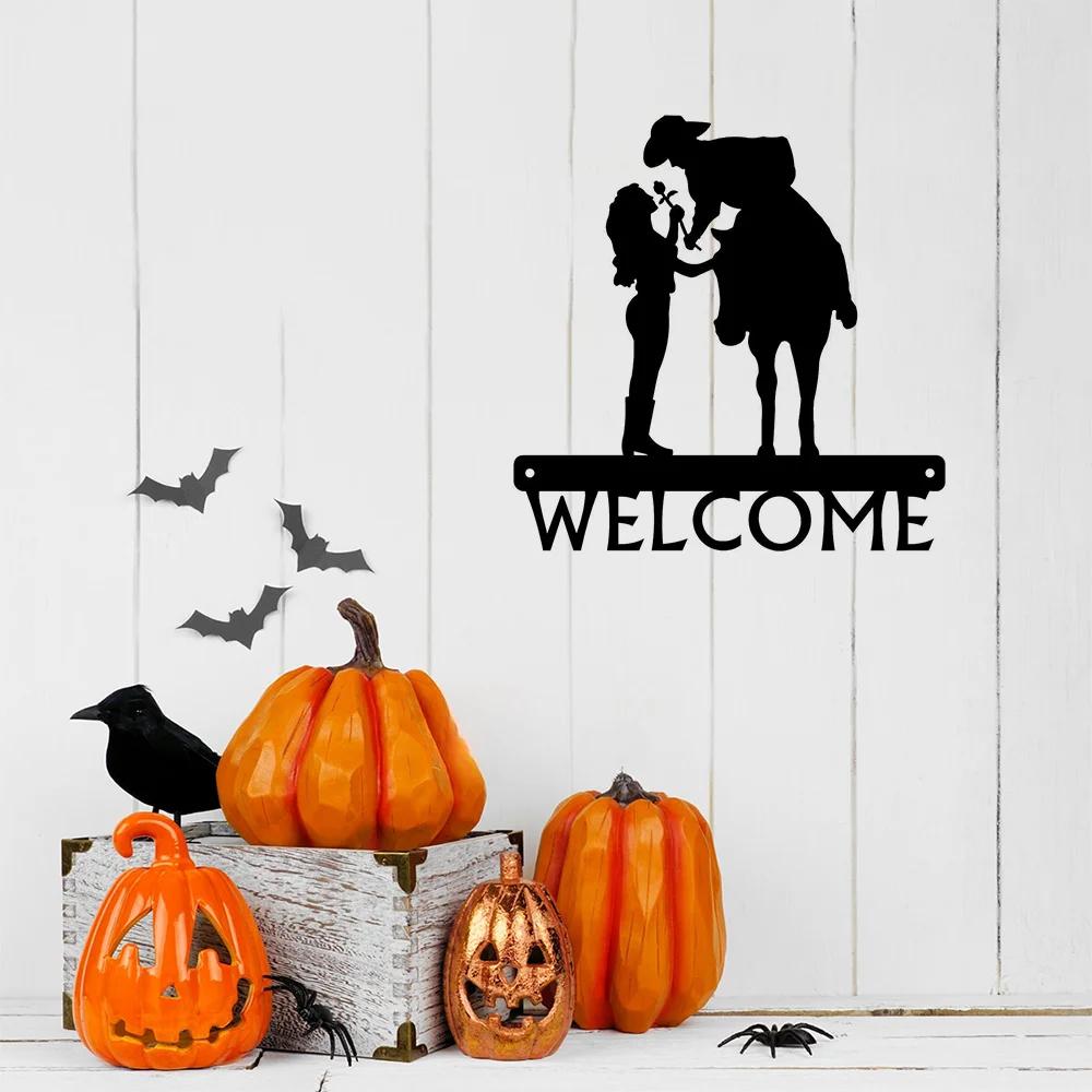 1pc Iron Art Romantic Couple - Cowboy & Cowgirl - Welcome Sign 12 Inch  for Living Room New Wall Decoration Hooks Wall Sticker