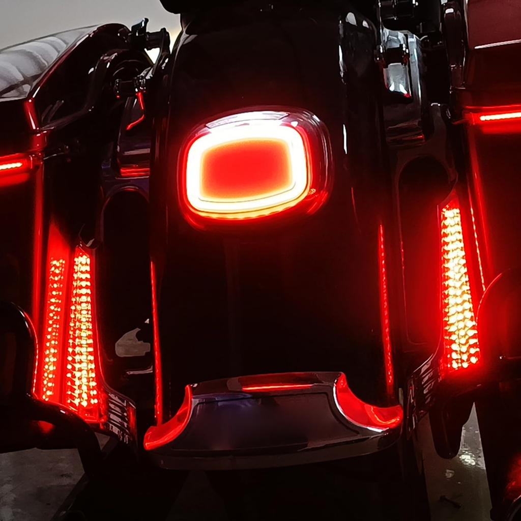 HDBUBALUS Motorcycle LED Filler Panel Light Brake Turn Signal Lamp Bike Taillight Blinker LED Mudguard Rear Fender for Harley Touring Road Glide