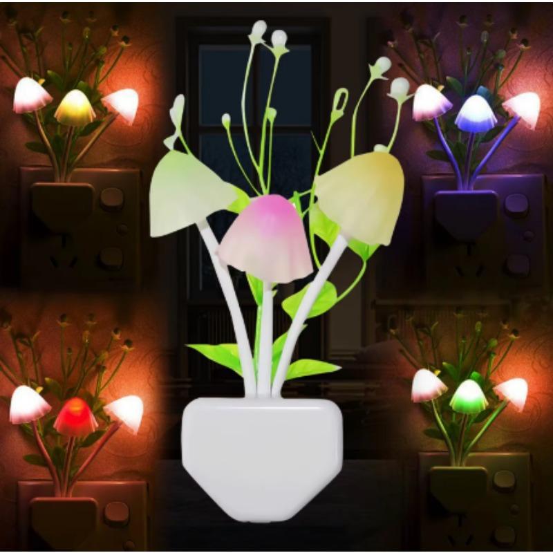 

Novelty mushroom mushroom night light EU and United States plug light sensor 5V 3 LED colorful mushroom light LED night light US
