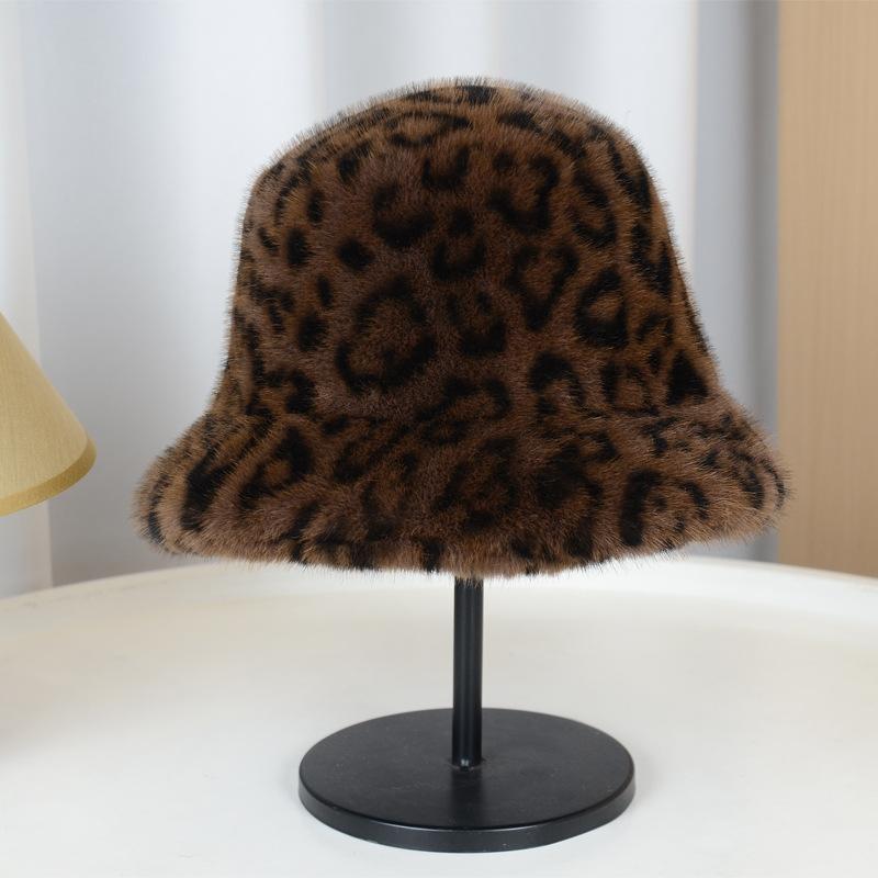 Winter Cross-border New Trend Plush Hat Women's Korean Version Fashion Foreign Style Leopard Print Bucket Hat Versatile Basin Hat To Keep Warm