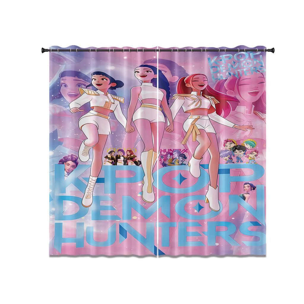 Juego de 2 Cortinas Estampadas Cazadores de Demonios Pop Aislamiento Múltiples Tamaños Decoración de Sala de Estar Dormitorio Oscurecimiento Hecho de Poliéster Lavable a Máquina Ventana de Área