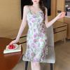 New women's summer suspender girl love hanging skirt sexy pajamas sweet loungewear rose nightdress live stream explosion
