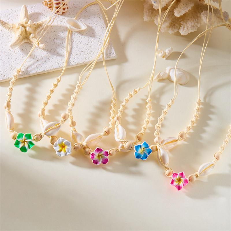Floral Necklace With Shell Beads And Adjustable Cord For Women