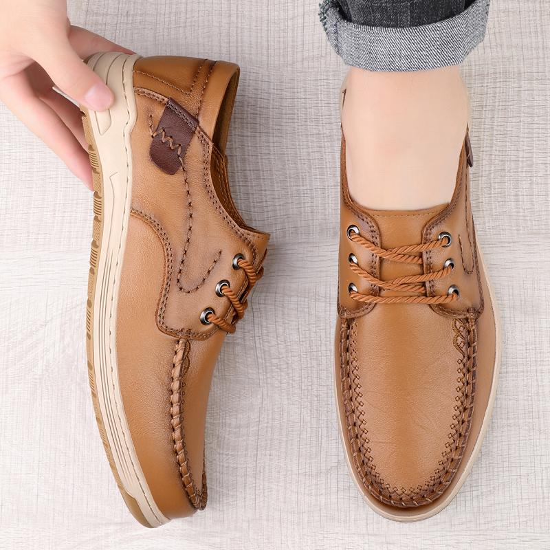 Fashion Handmade Classic Men's Casual Shoes Genuine Leather Business Office Driving Shoes Non-slip Wear-resistant Light Walking Sneakers