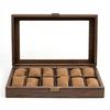 Watch Box with Glass Lid VelvetLined Storage WoodGrain Lidded Display Case for Dresser,