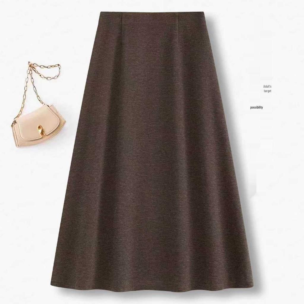 Women's Thickened Wool A-Line Skirt for Fall/Winter 2025 - High-Waisted, Hip Covering, Slimming Mid-Length Design