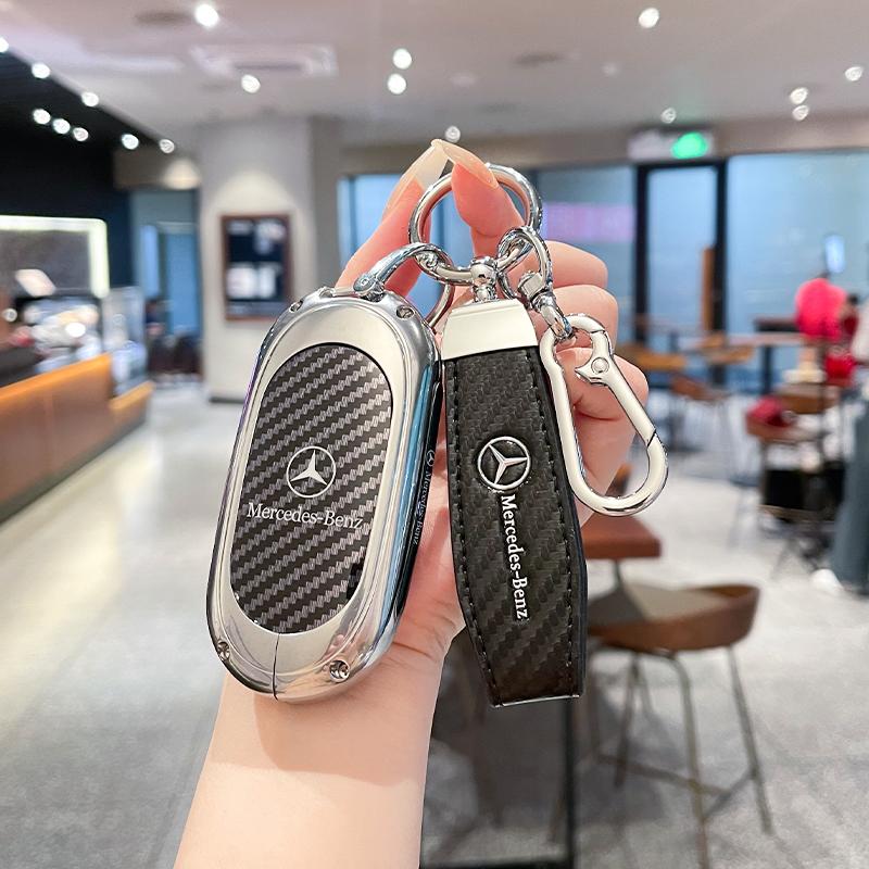 Leather Car Remote Key Case Cover For Mercedes Benz A C E S G Class GLC CLE CLA GLB GLS W177 W205 W213 W222 X167 AMG Keychain