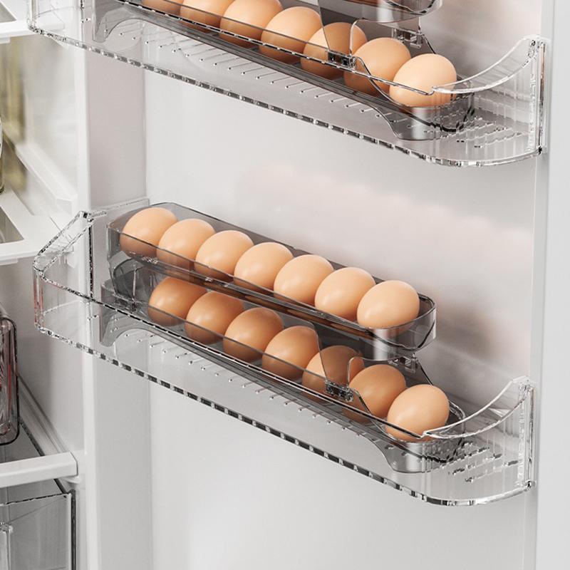 Practical Bilayer Fridge Egg Storage Box,Automatic Rolling Eggs Holder Rack Design Household Refrigerator Egg Storage Tool SNH01