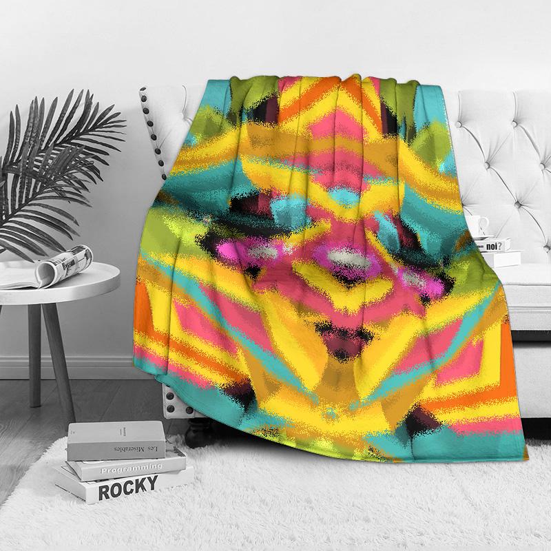 Geometric Print Throw Blanket - Abstract Colorful Sofa Bed Blanket Decorative Throw Cushion Cover for Living Room Bedroom