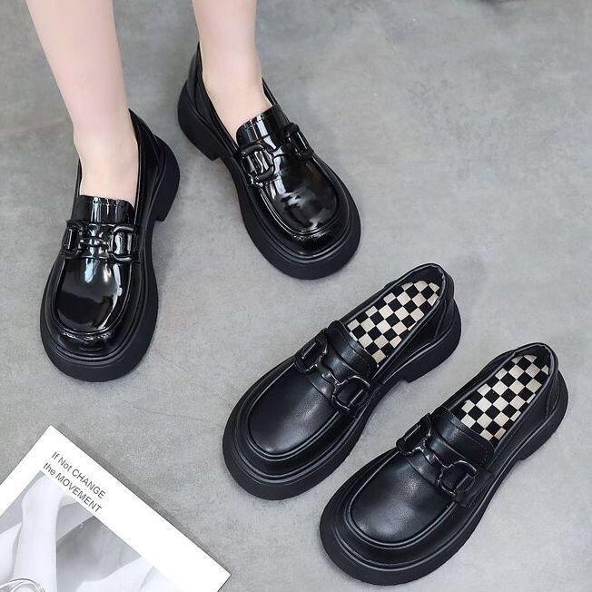 Platform-soled High-end French Small Leather Shoes New Flat-soled Heightening British-style Soft Leather Single Shoes