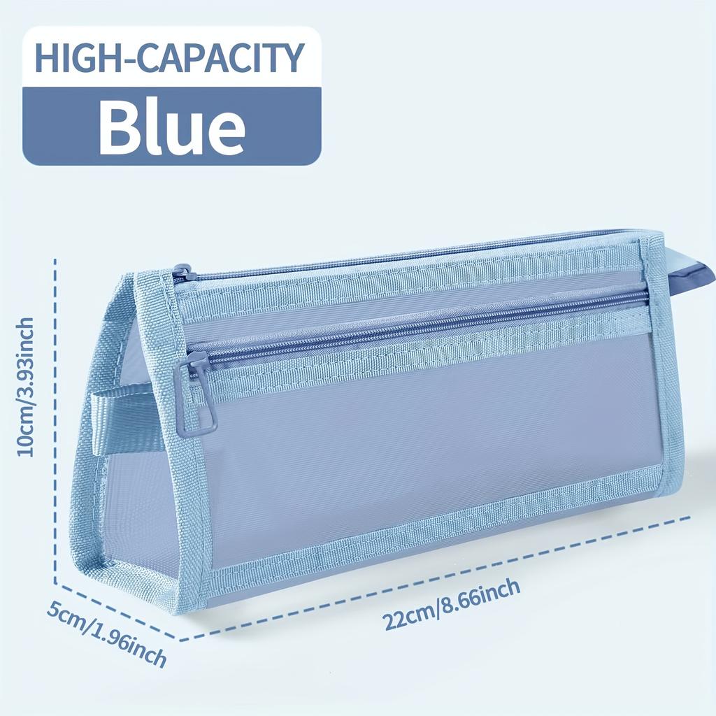 Desk Storage Pencil Case with Handle and Zipper Clear Double-layer Pencil Pouch Marker Pouch, Cute Stationary Organizer Pen Bag