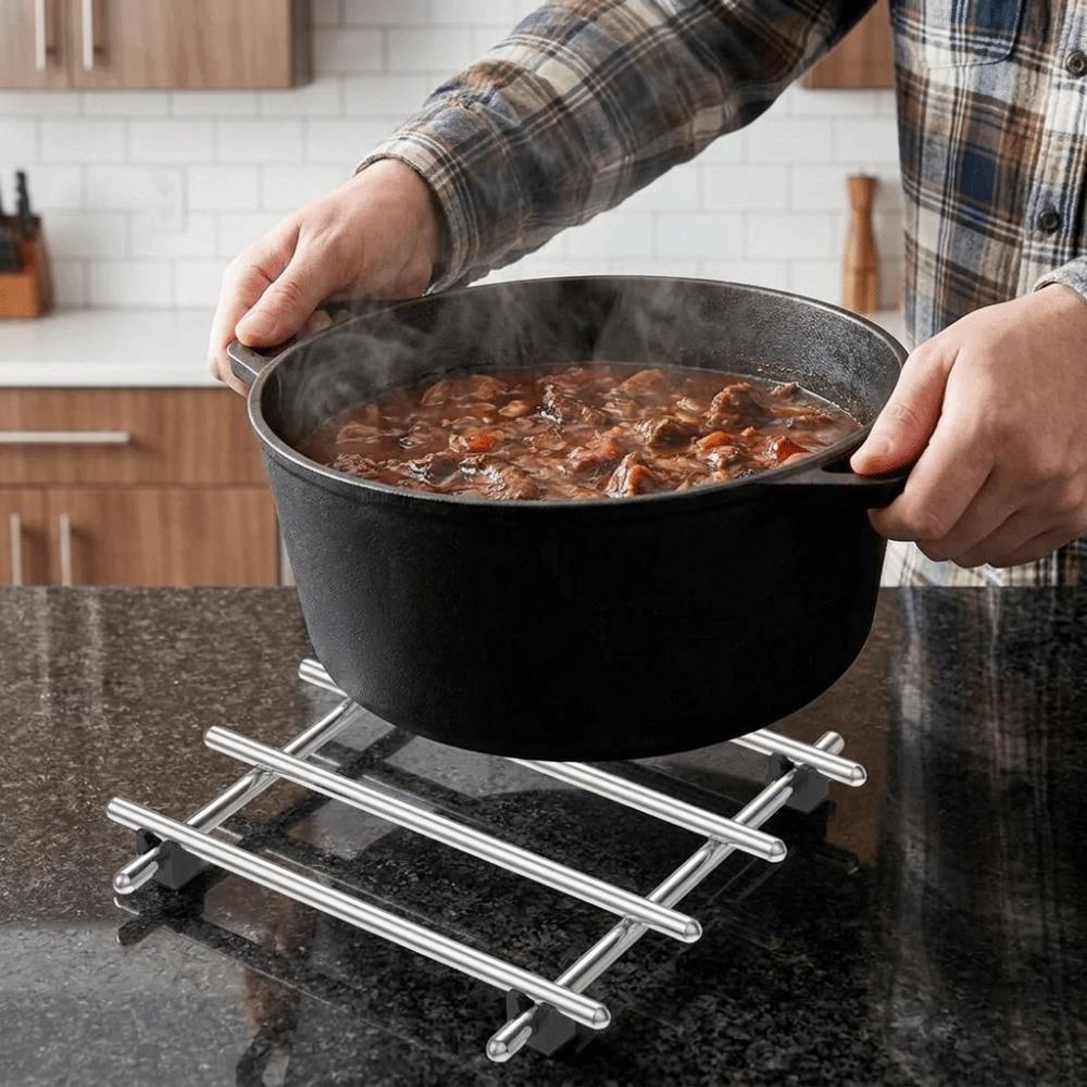 Silver Stainless Steel Trivets Non-Slip Feet Baking Pans Holder Insulation Pads  Living Room