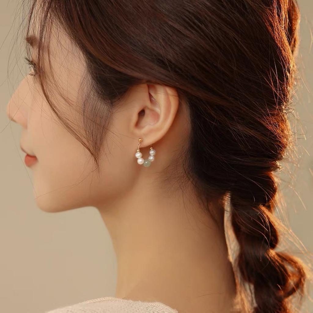 Natural Hetian Jade Pearl Earrings Niche Light Luxury Earrings Women's New Trendy Simple Temperament Earrings Earrings