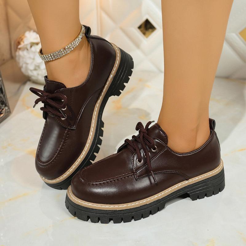 Large-sized Women's Shoes for Autumn Thick-soled Versatile Patent Leather Single Shoes Lofu Shoes